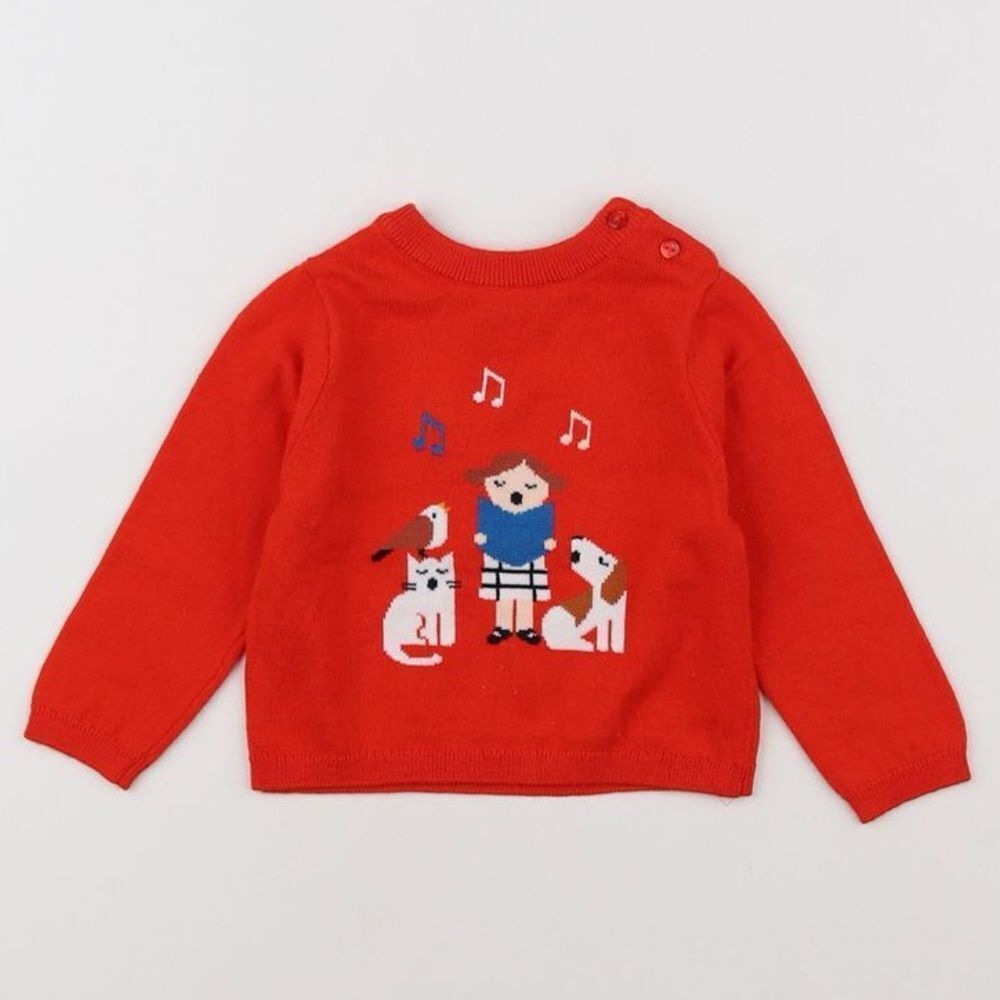 Jacadi Baby Girls Long Sleeve Embroidered Holiday Caroling Sweater. 12 Months.